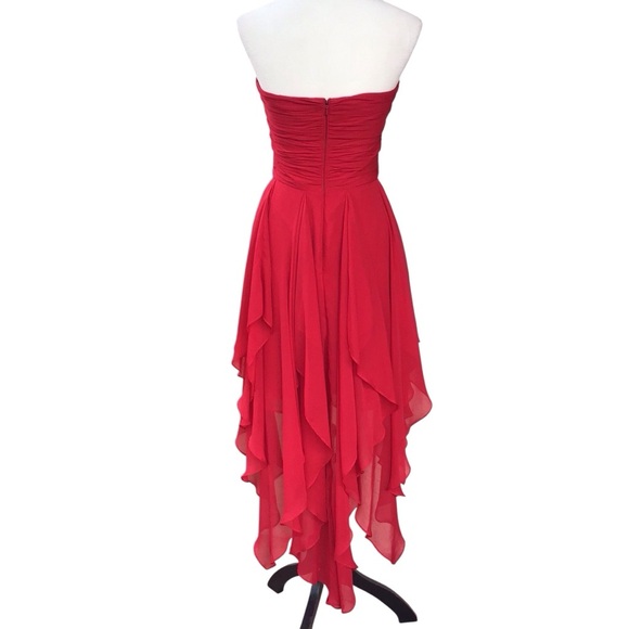Arden B Red High Low Ruffle Strapless Evening Party Dress Size Small - Picture 4 of 10